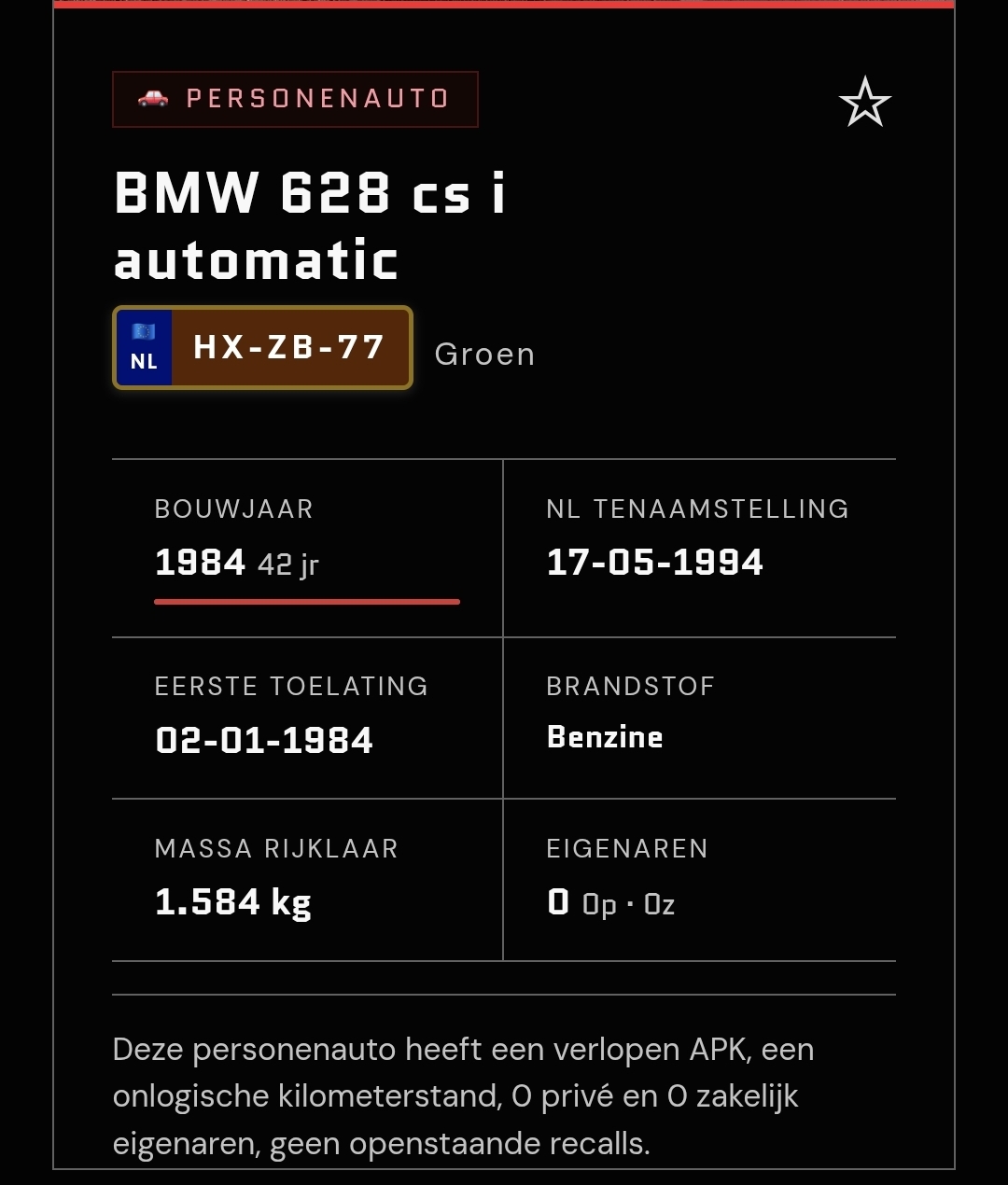 Drive Kentekencheck &mdash; voertuigresultaat BMW 628